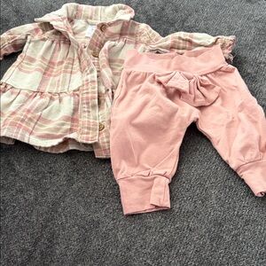 Carter's Cream and Pink Plaid Baby Dress w/matching pants. Two-Piece Set
